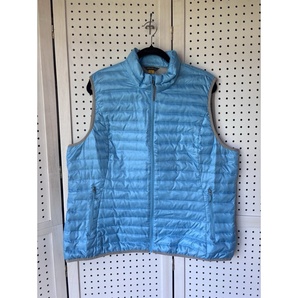 Eddie Bauer Nylon Zip Vest 85% Down Fill Aqua Gray Womens XXL
